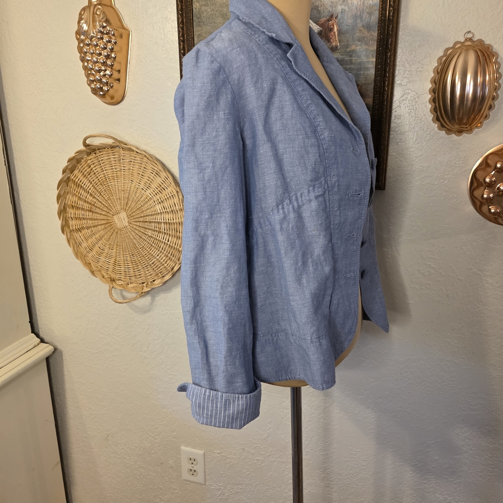 Pendleton Blue Cotton Chambray Blazer Striped Cuffs Old Money Americana - Picture 3 of 11